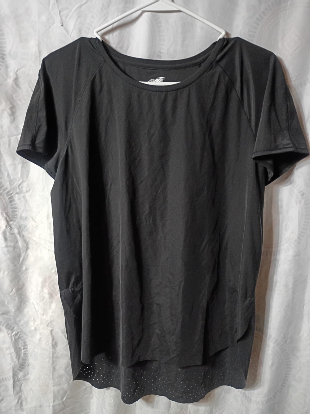 Avia Black Short Sleeve Athletic Tee with Perforated Hem